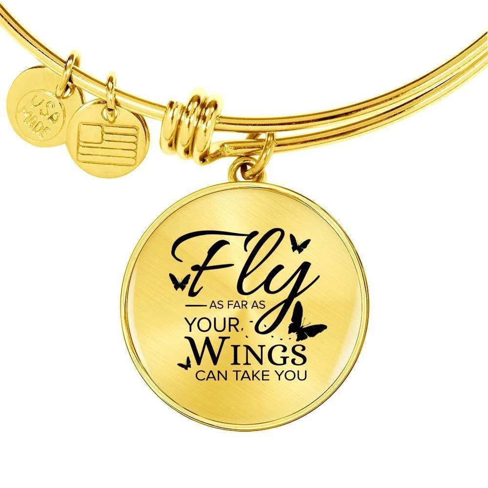 Fly As Far As Your Wings Can Take You Personalized Engraved Gold Circle Bangle